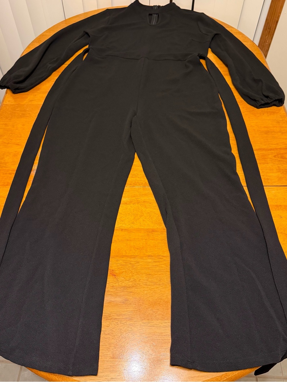 Allegra K Black Long-Sleeve Wide-Leg Jumpsuit